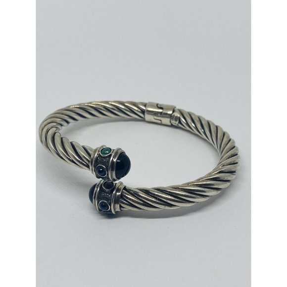 GSJ Jewelry - GSJ BLACK ONYX Color Stones Sterling Silver 925 Renaissance STYLE 28.9 Grams 7MM